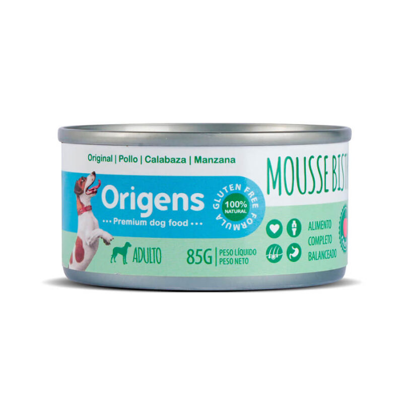 Origens Mousse para perro adulto sabor Pollo, calabaza y manzana x 85 gramos