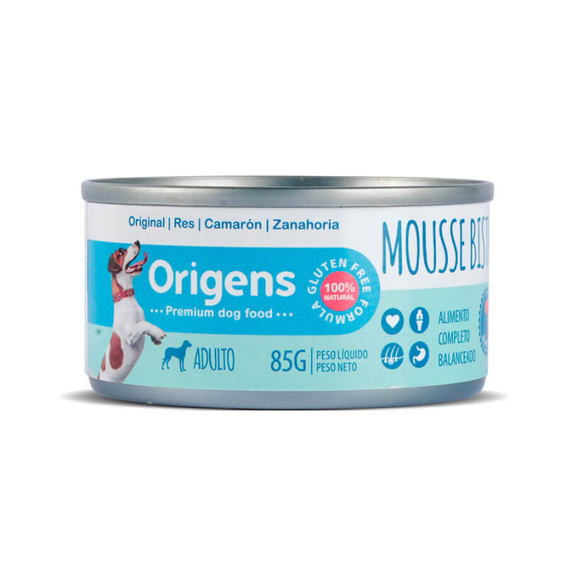 Origens Mousse para perro adulto sabor Res, camaron y Zanahoria x 85 gramos