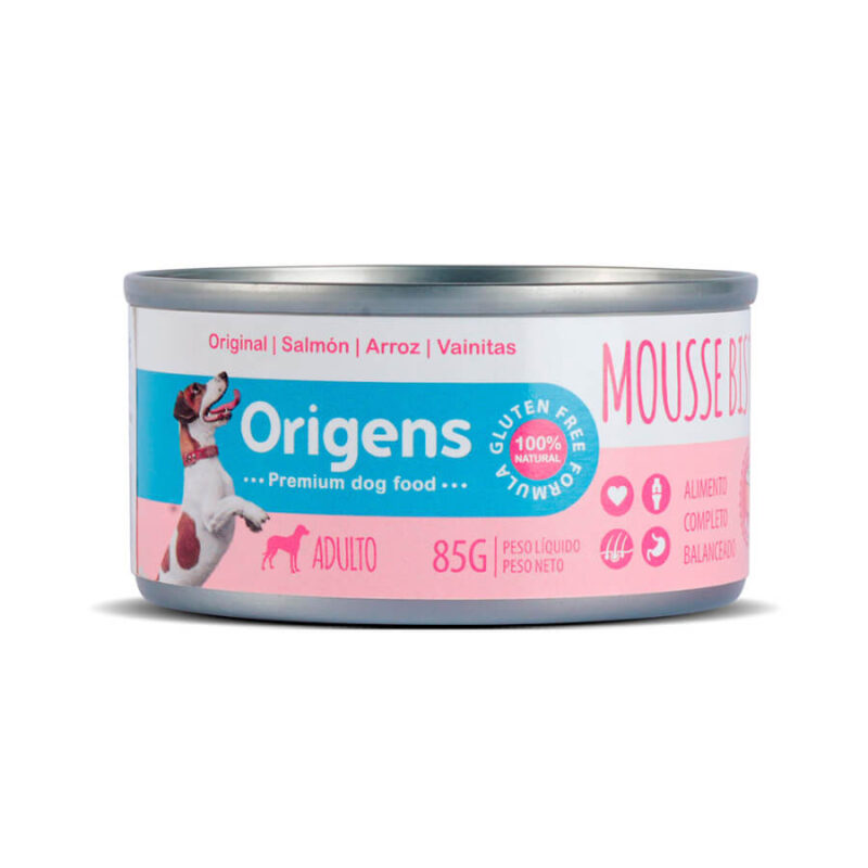 Origens Mousse para perro adulto sabor Salmon, Arroz y Vainitas x 85 gramos